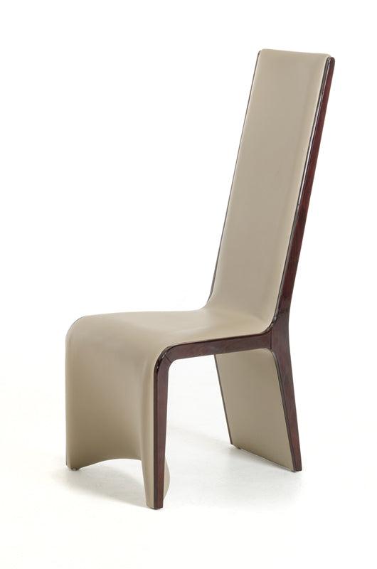 Two 47" Ebony Wood and Taupe Leatherette Dining Chairs - AFS