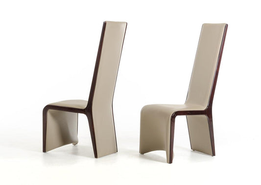 Two 47" Ebony Wood and Taupe Leatherette Dining Chairs - AFS