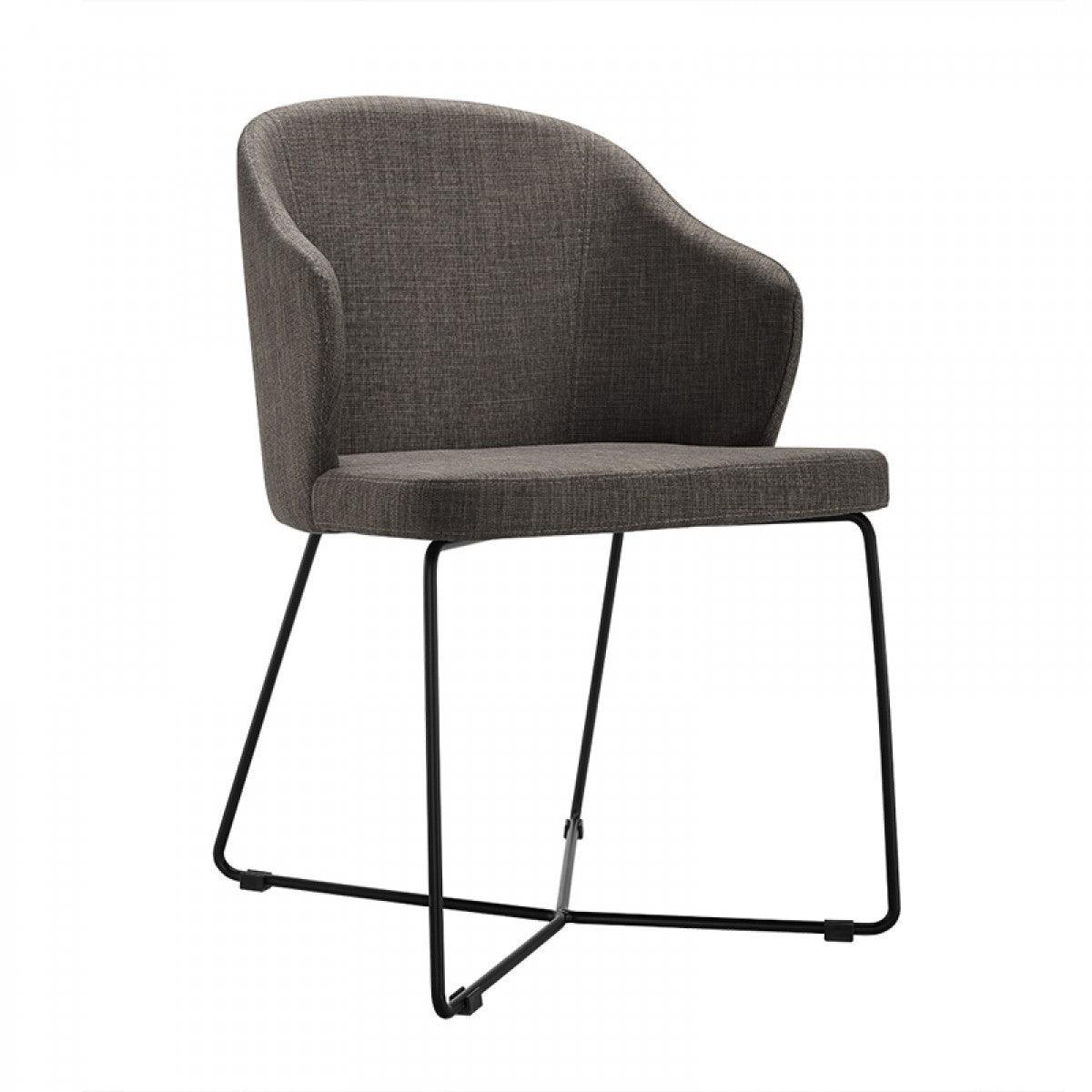 Set of 2 Modern Grey Fabric Black Coated Metal Dining Chairs - AFS