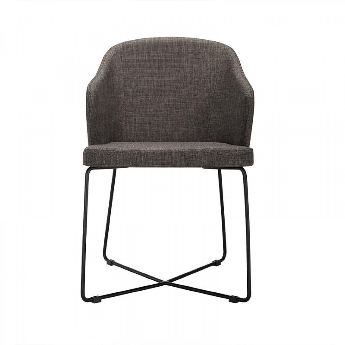 Set of 2 Modern Grey Fabric Black Coated Metal Dining Chairs - AFS