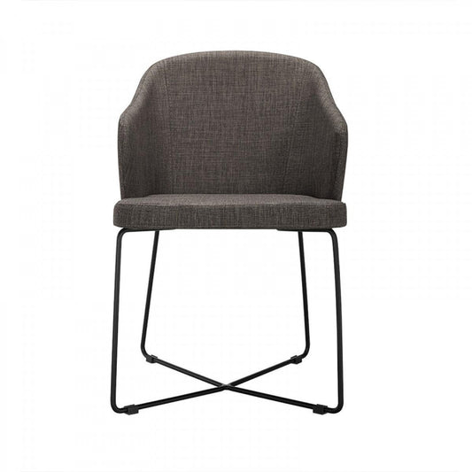 Set of 2 Modern Grey Fabric Black Coated Metal Dining Chairs - AFS