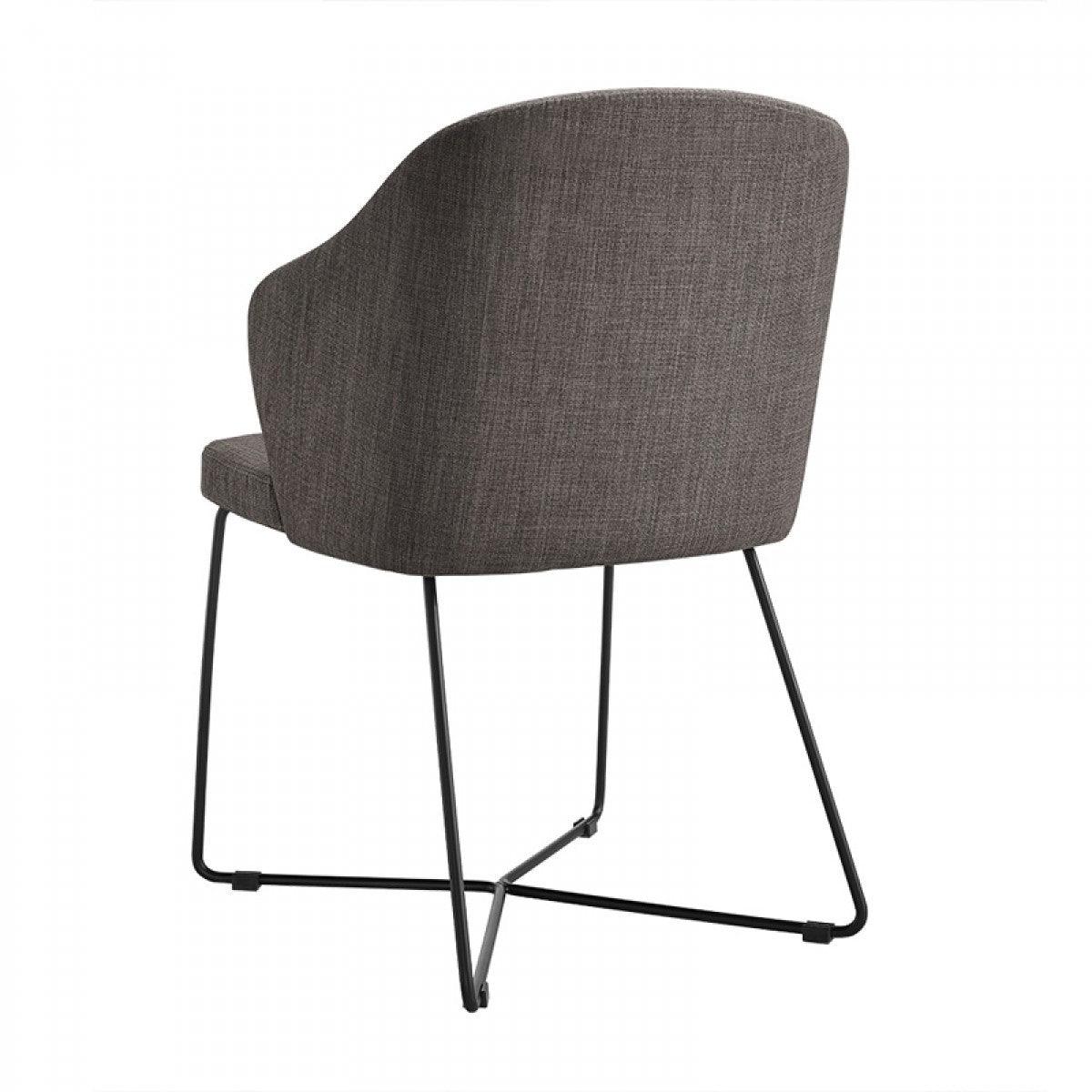 Set of 2 Modern Grey Fabric Black Coated Metal Dining Chairs - AFS