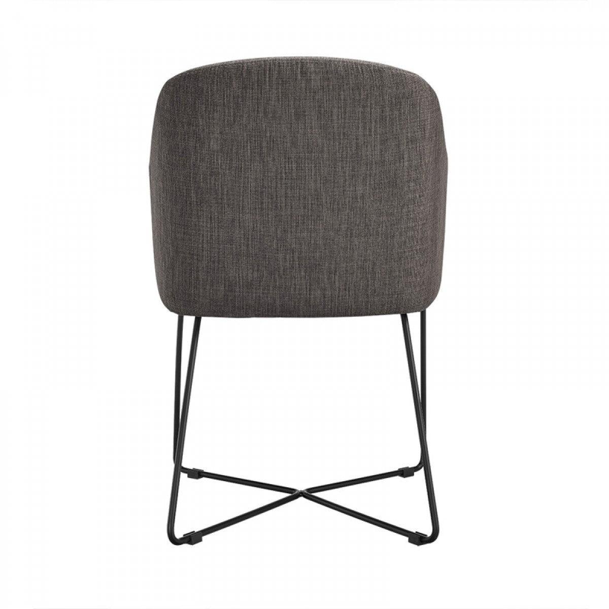 Set of 2 Modern Grey Fabric Black Coated Metal Dining Chairs - AFS