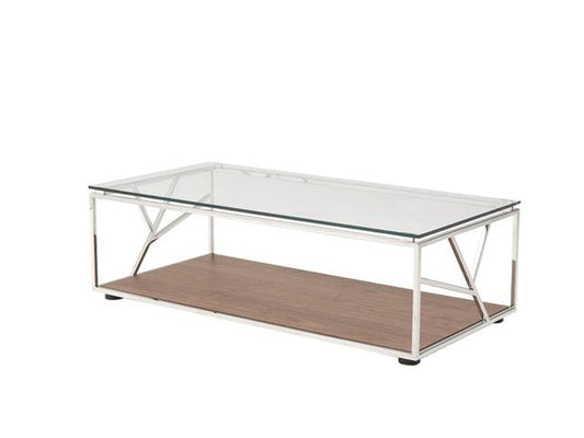 15" Walnut Veneer Glass and Steel Coffee Table - AFS