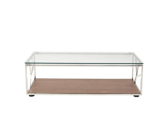 15" Walnut Veneer Glass and Steel Coffee Table - AFS