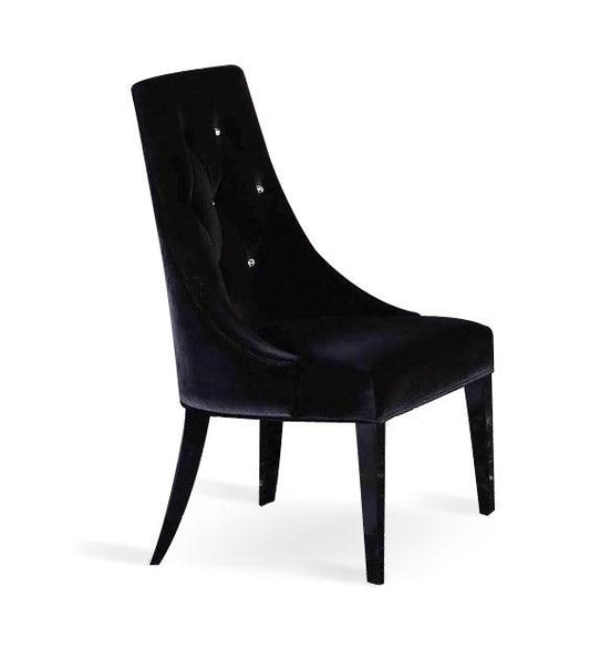 Two 40" Black Velour Fabric and Wood Dining Chairs - AFS