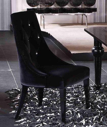 Two 40" Black Velour Fabric and Wood Dining Chairs - AFS