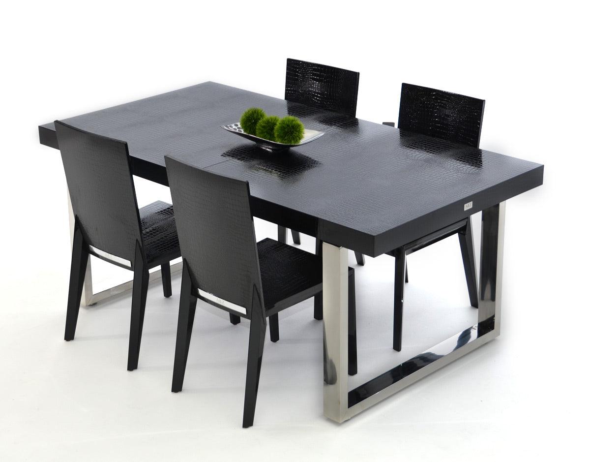 30" Black Crocodile Lacquer MDF Dining Table with Stainless Steel Legs - AFS