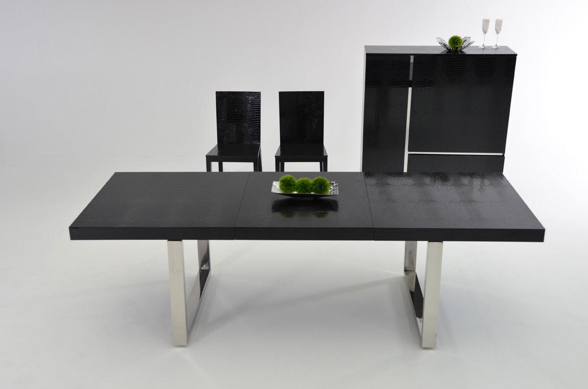 30" Black Crocodile Lacquer MDF Dining Table with Stainless Steel Legs - AFS