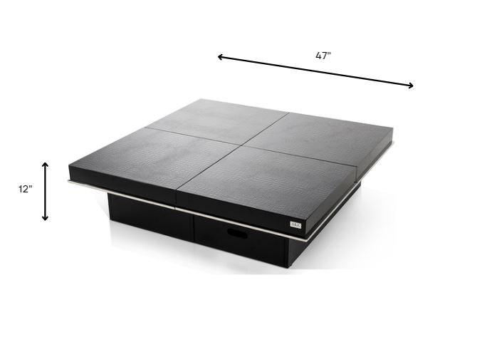 12" Black Gloss Coffee Table with Pull Out Squares - AFS