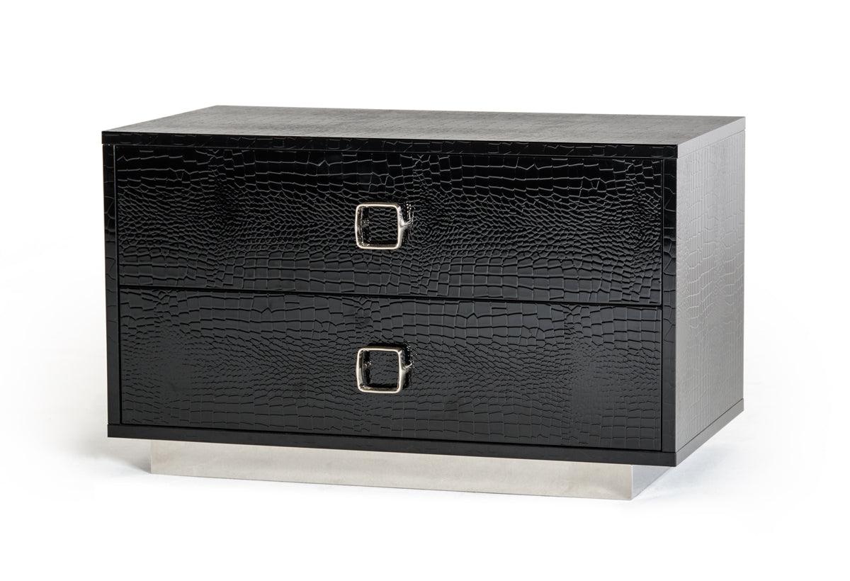 Croc Black Lacquer Faux Crocodile 2 Drawer Nightstand - AFS