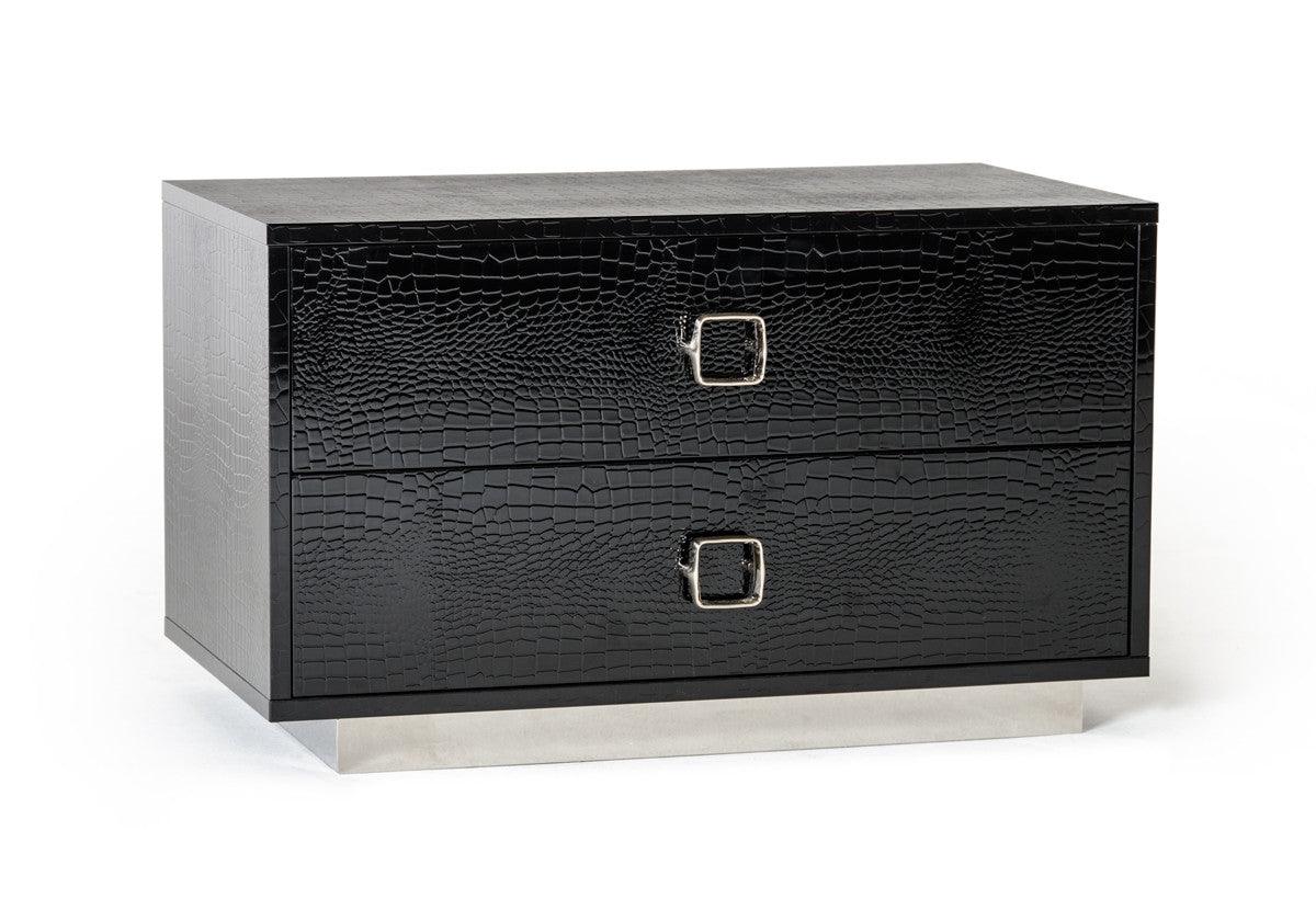 Croc Black Lacquer Faux Crocodile 2 Drawer Nightstand - AFS