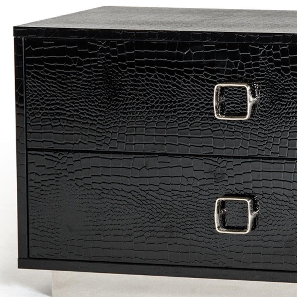 Croc Black Lacquer Faux Crocodile 2 Drawer Nightstand - AFS