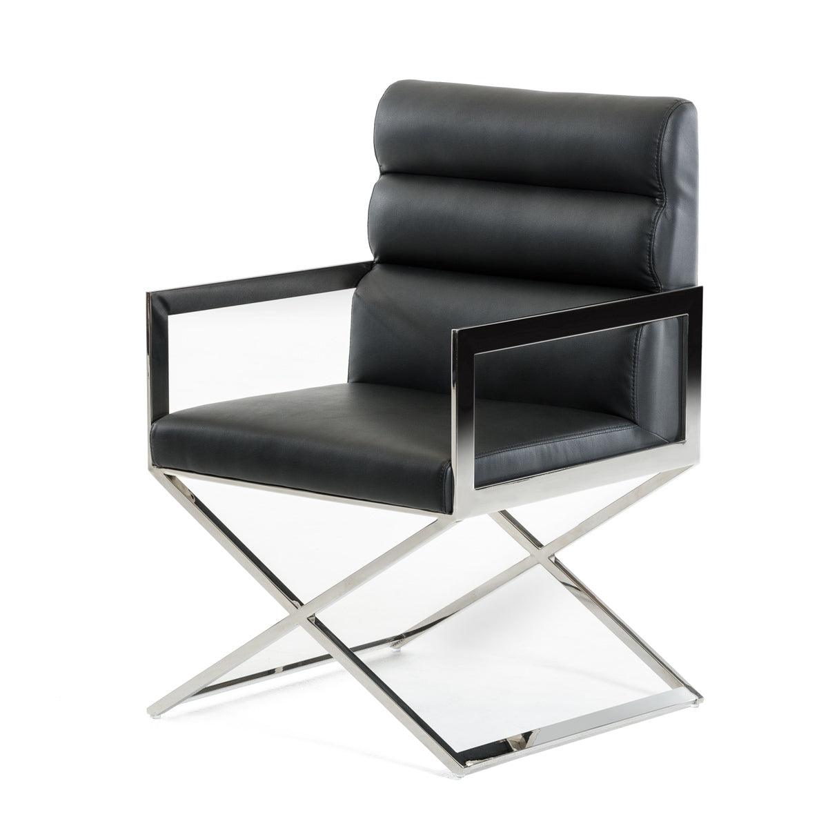 24" Black Leatherette and Stainless Steel Dining Chair - AFS