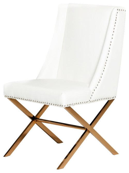 37" White Leatherette and Rosegold Steel Dining Chair - AFS