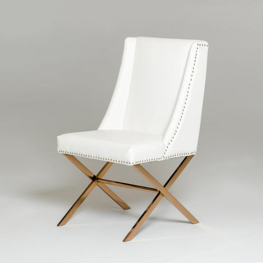 37" White Leatherette and Rosegold Steel Dining Chair - AFS