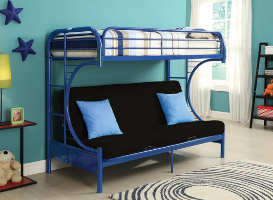 84" X 62" X 65" Twin Xl Over Queen Blue Metal Tube Futon Bunk Bed - AFS