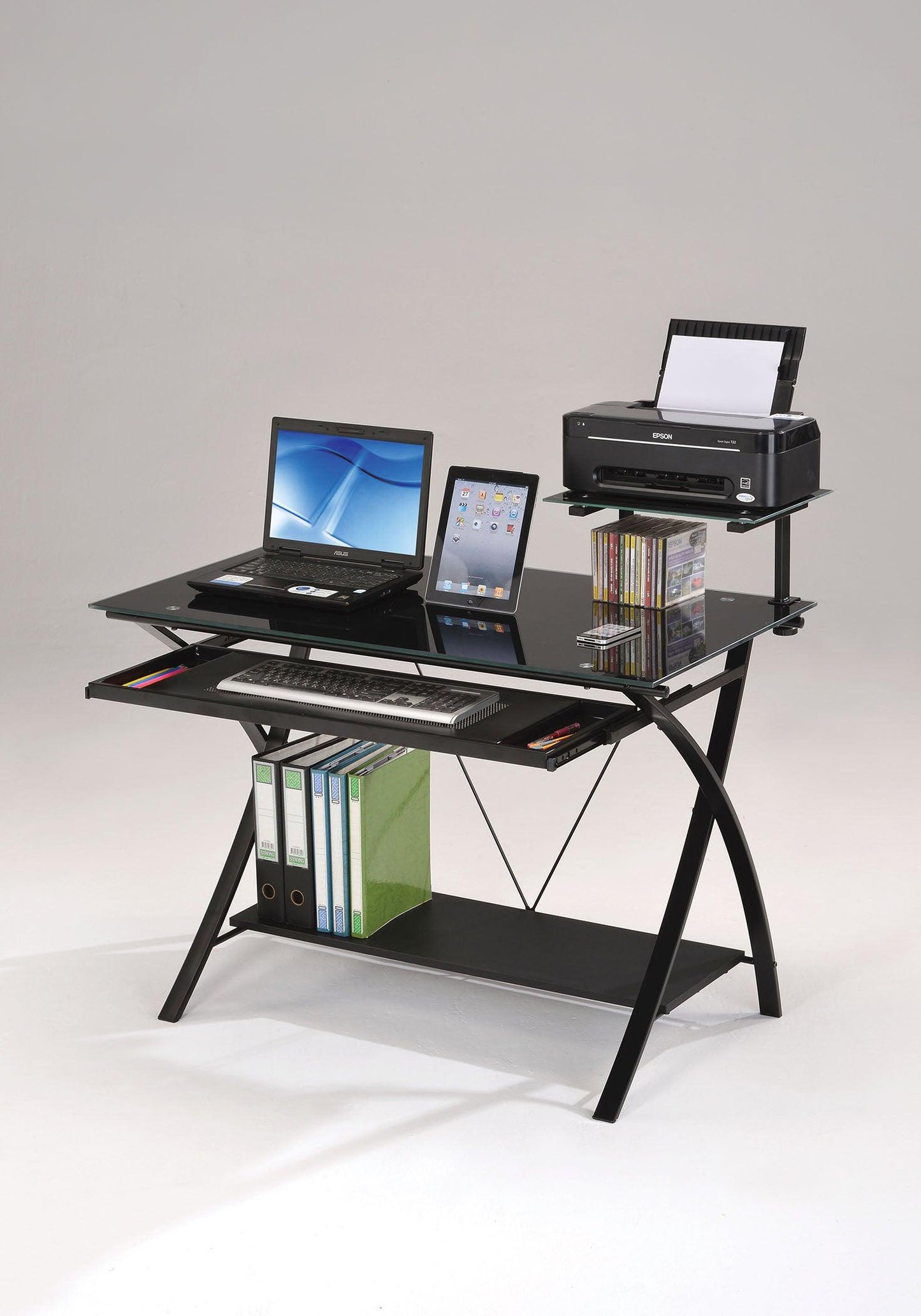 Sleek Black Glass Computer Desk - AFS