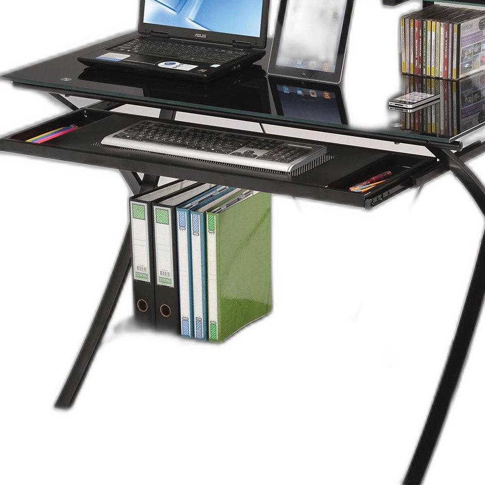 Sleek Black Glass Computer Desk - AFS