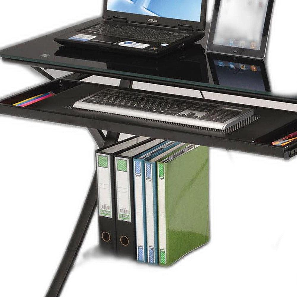 Sleek Black Glass Computer Desk - AFS