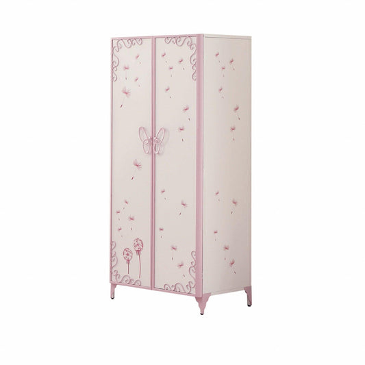 32" X 21" X 67" White And Light Purple Metal Tube Armoire - AFS