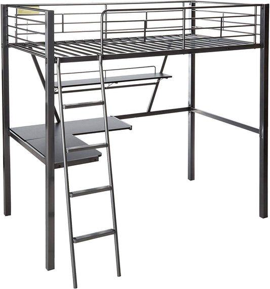 79" X 42" X 72" Silver And Black Metal Tube Loft Bed With Desk - AFS