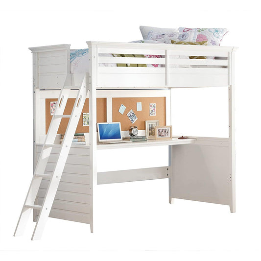 83" X 45" X 74" Twin White Poplar Wood Loft Bed With Desk - AFS