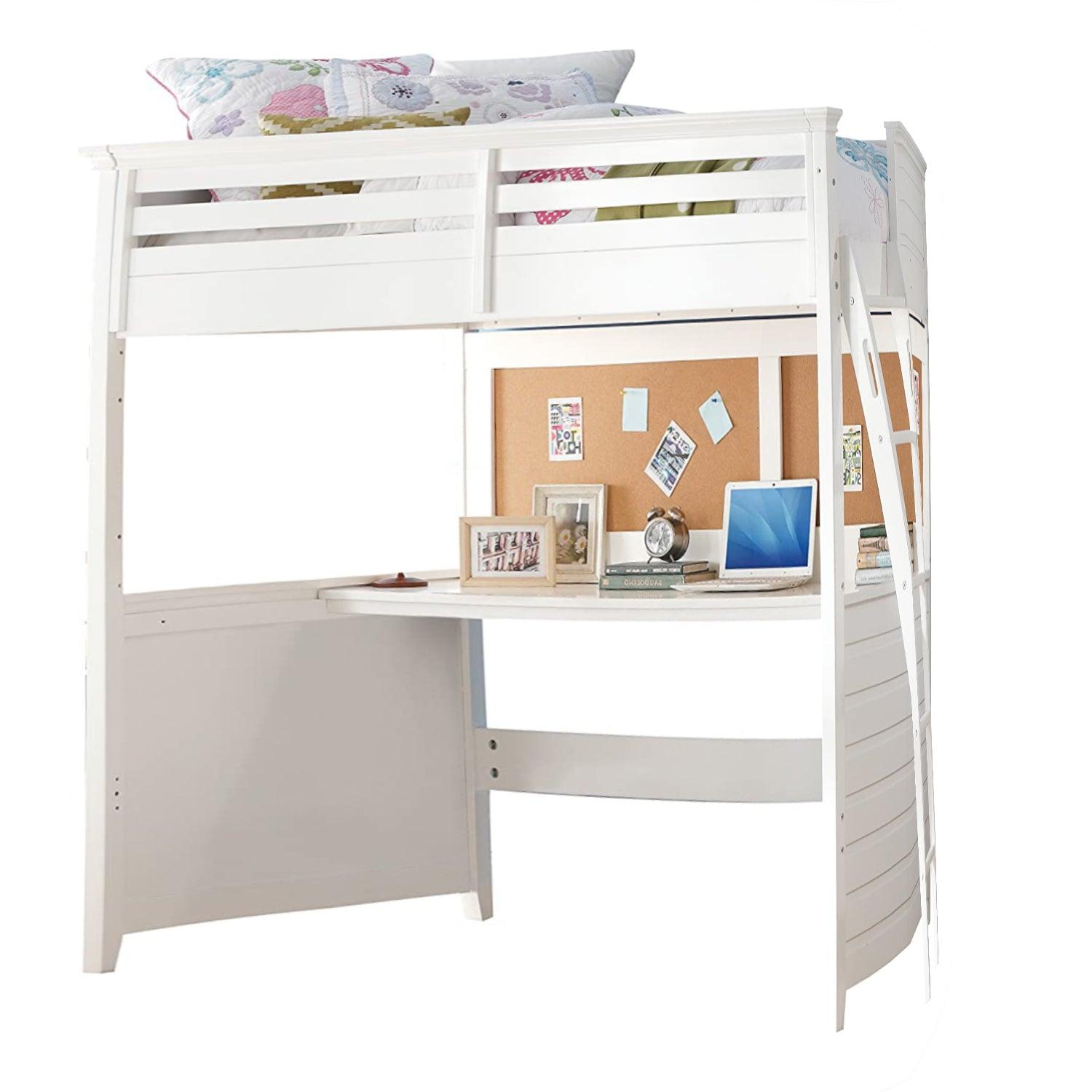 83" X 45" X 74" Twin White Poplar Wood Loft Bed With Desk - AFS