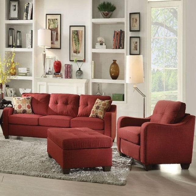 84" X 31" X 35" Red Linen Sofa With 2 Pillows - AFS