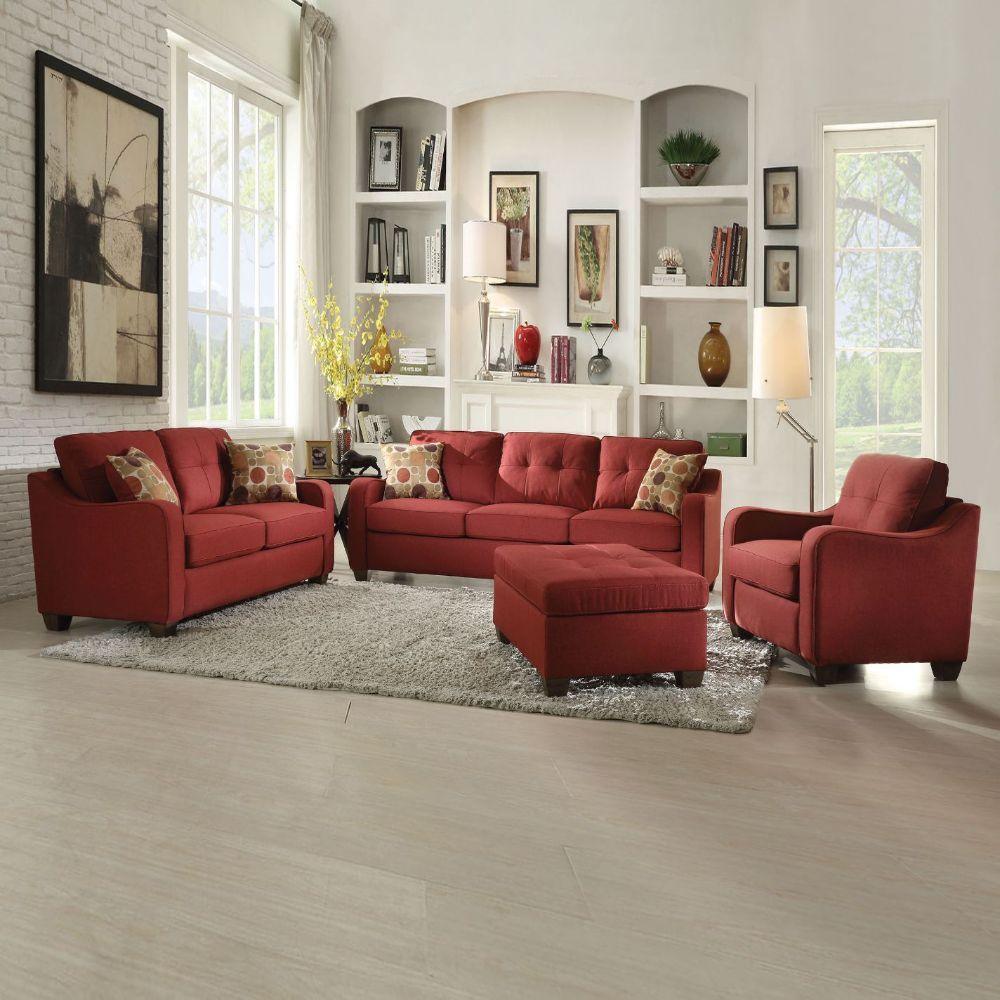 84" X 31" X 35" Red Linen Sofa With 2 Pillows - AFS