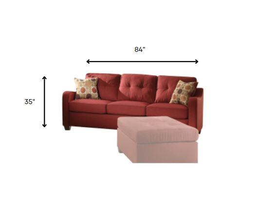 84" X 31" X 35" Red Linen Sofa With 2 Pillows - AFS