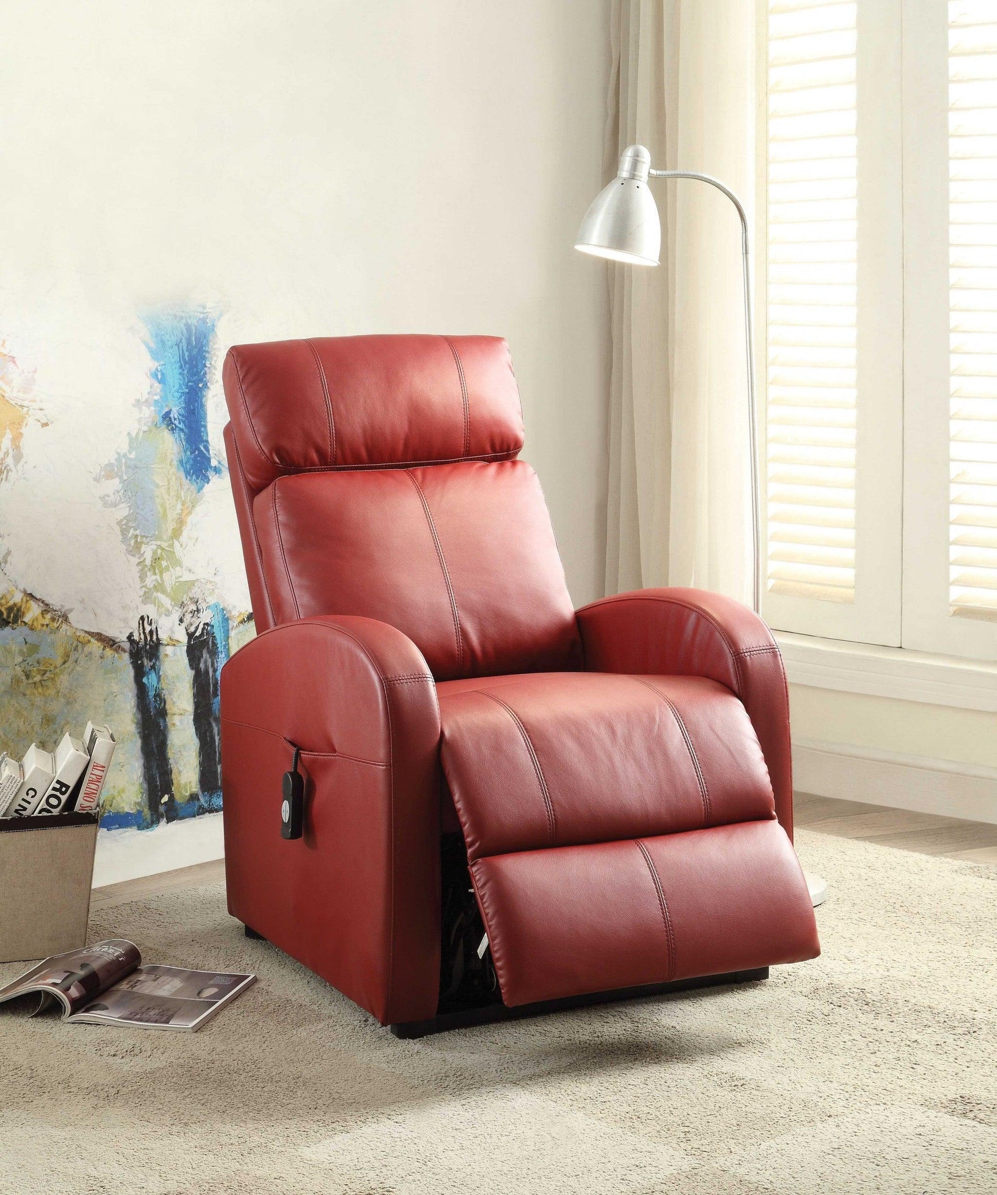 Faux Leather Power Motion Lift Recliner in Red - AFS