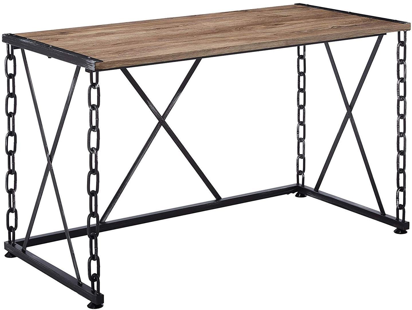 Modern Farmhouse Oak and Black Chain Link Office Desk - AFS