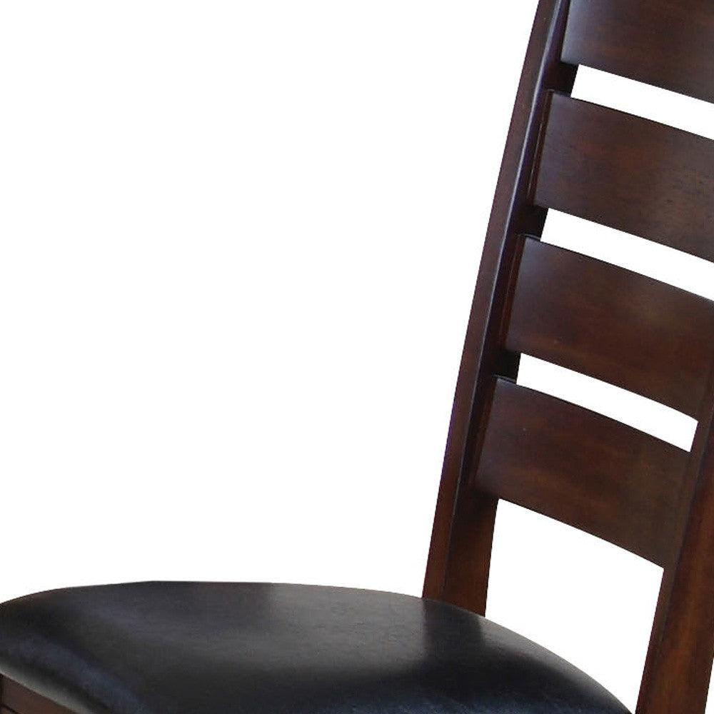 Set of 2 Dark Wood Black Faux Leather Dining or Side Chairs - AFS