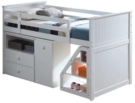 79" X 42" X 47" White Loft Bed With Chest And Swivel DeskLadder - AFS