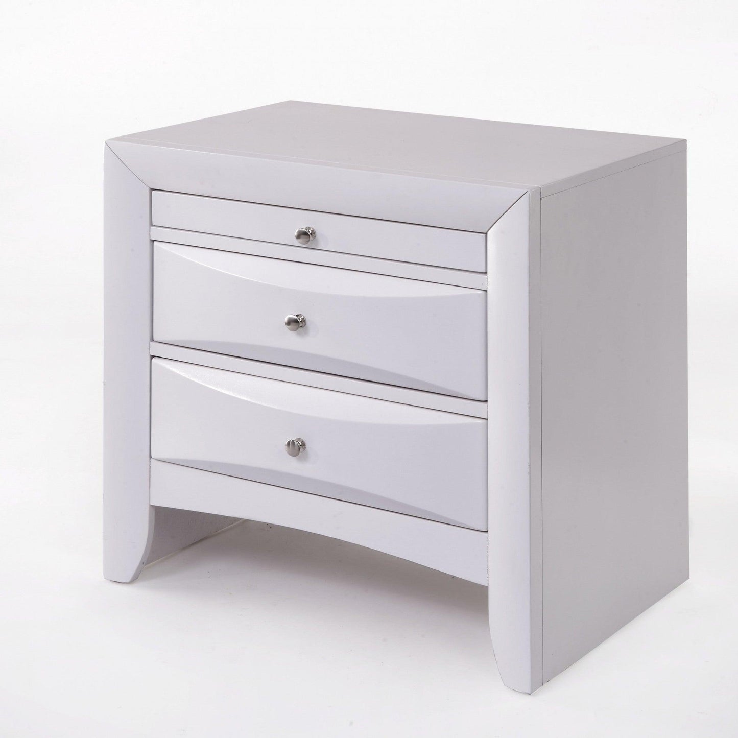 Elegant White 3 Drawer Nightstand - AFS