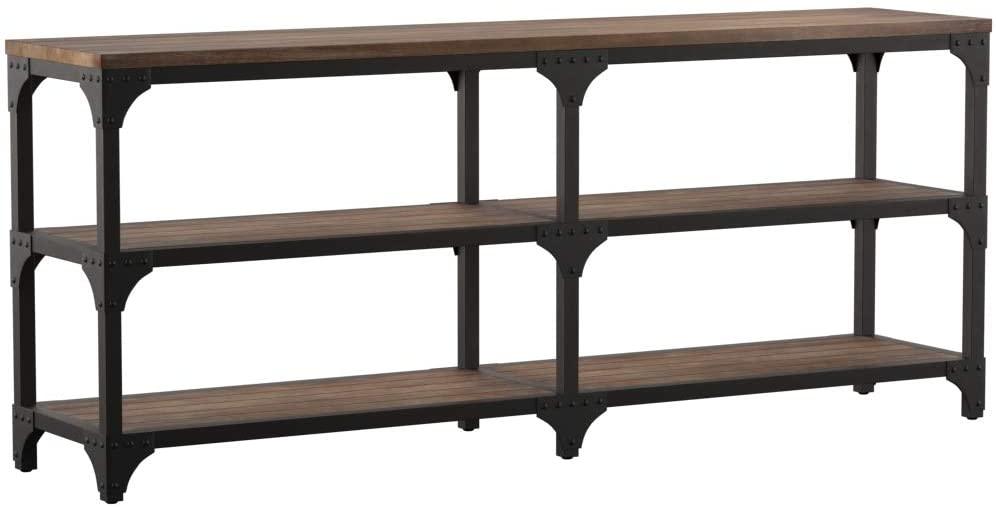 72" Rustic Weathered Oak Finish Console Storage Table - AFS