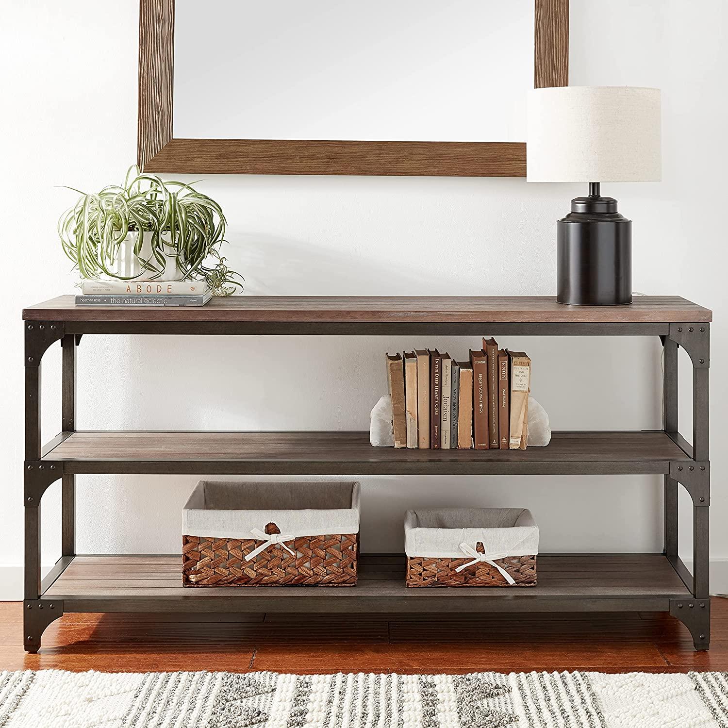 72" Rustic Weathered Oak Finish Console Storage Table - AFS