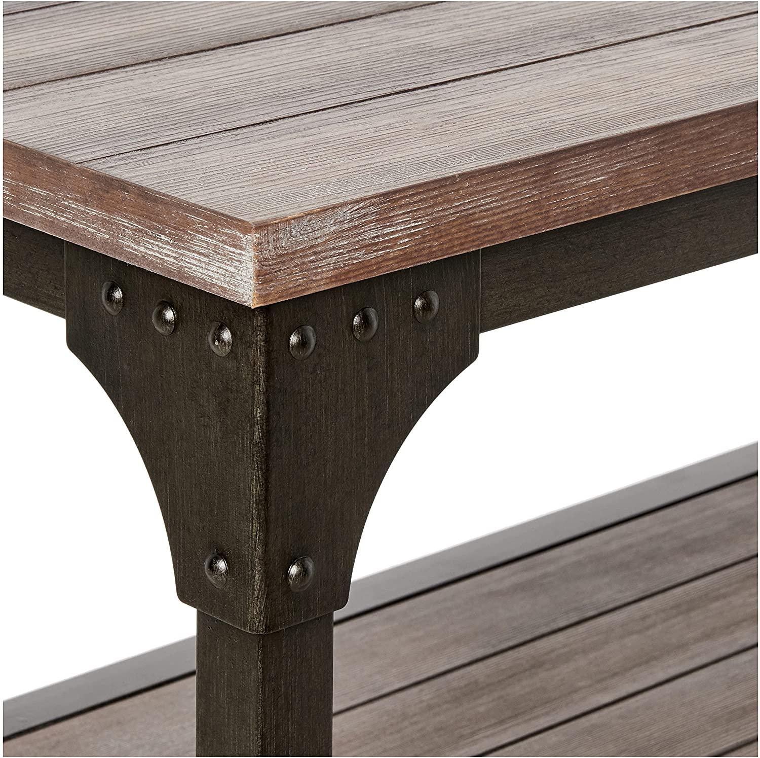 72" Rustic Weathered Oak Finish Console Storage Table - AFS