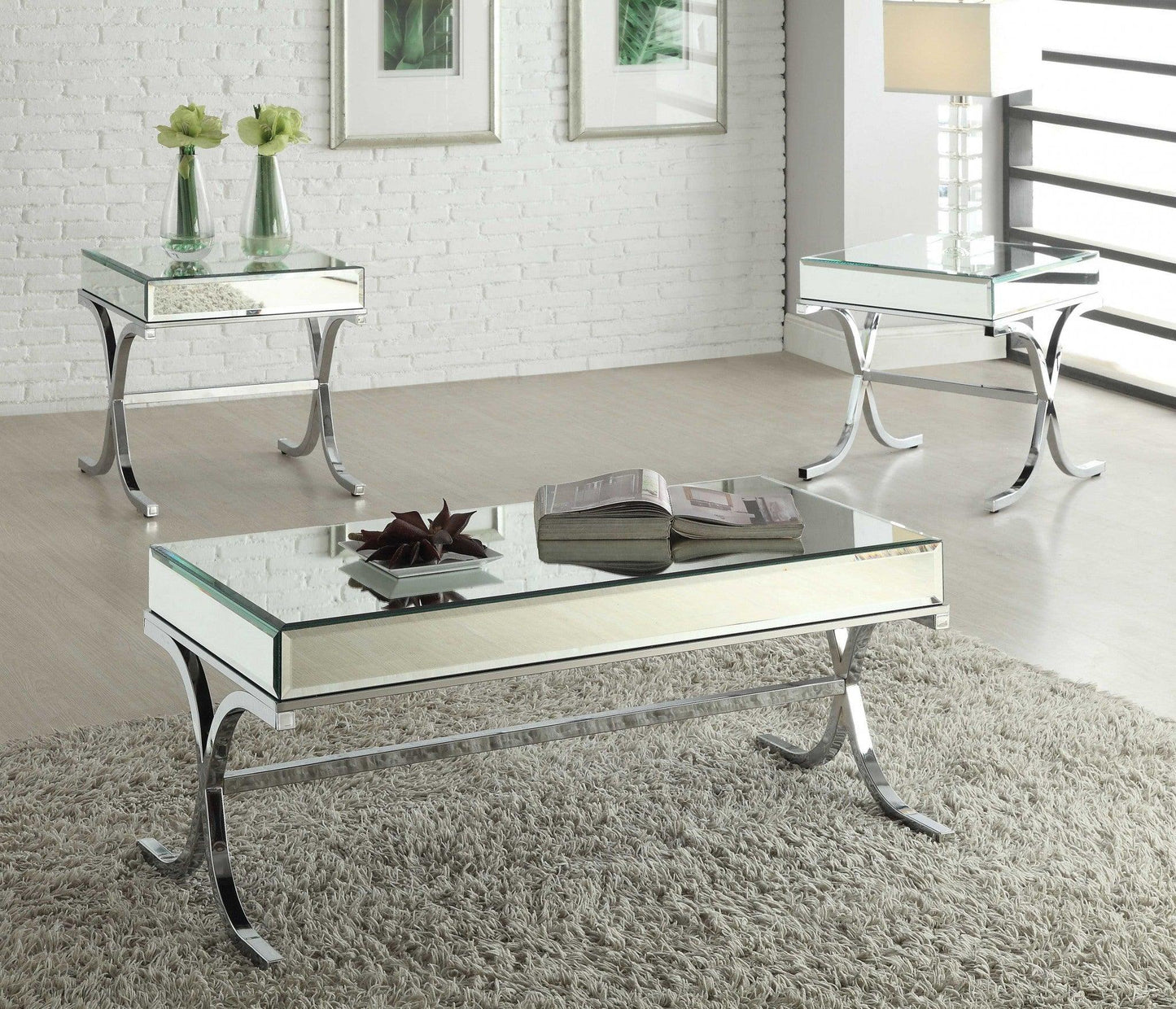 42" X 21" X 19" Mirrored Top And Chrome Coffee Table - AFS