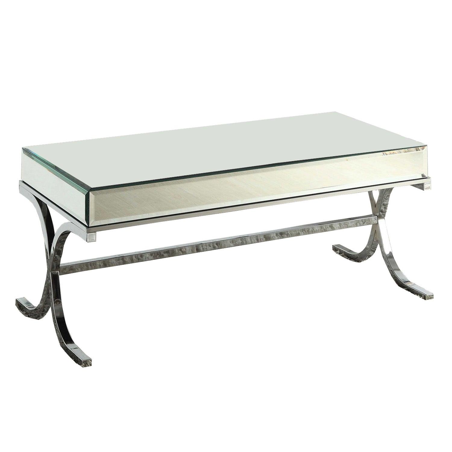 42" X 21" X 19" Mirrored Top And Chrome Coffee Table - AFS