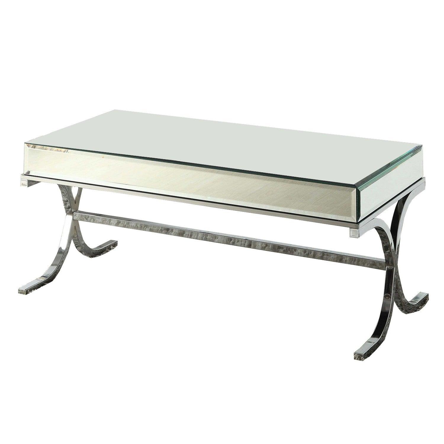 42" X 21" X 19" Mirrored Top And Chrome Coffee Table - AFS