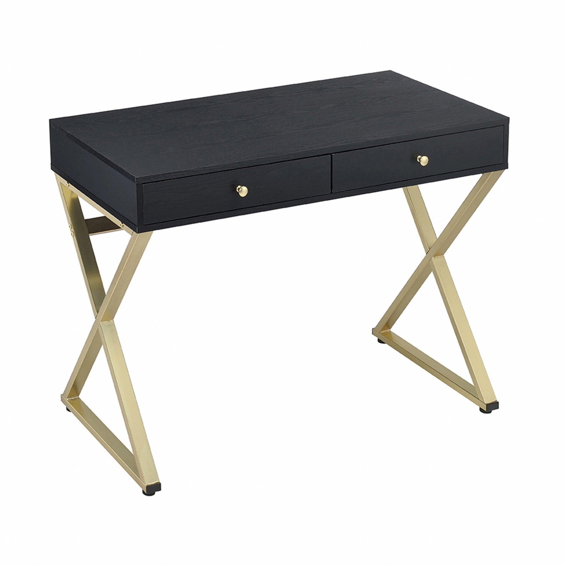 42" X 19" X 31" Black And Brass Particle Board Desk - AFS