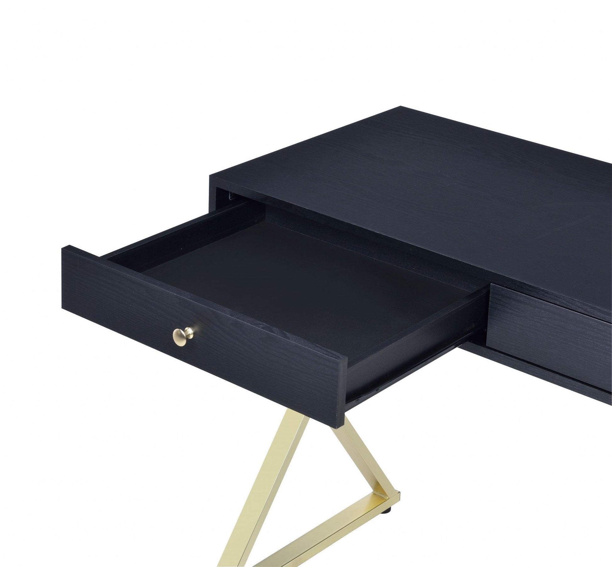 42" X 19" X 31" Black And Brass Particle Board Desk - AFS