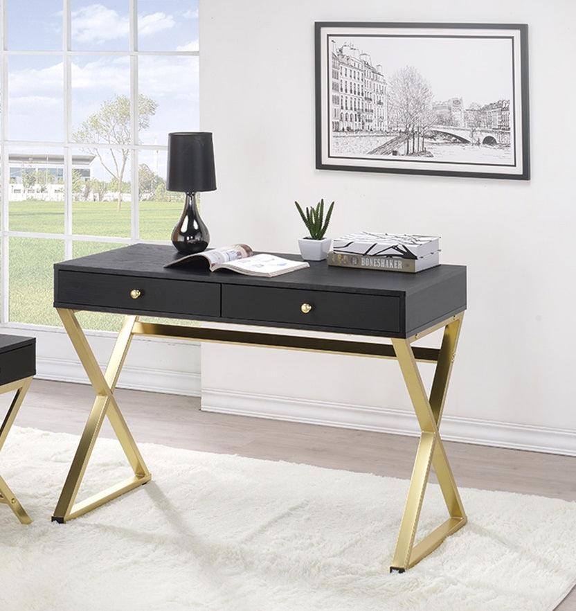 42" X 19" X 31" Black And Brass Particle Board Desk - AFS