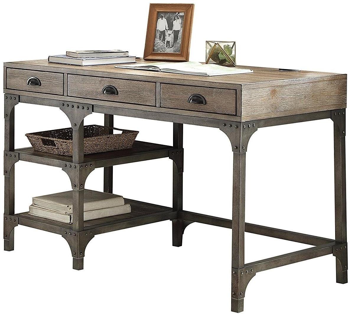 47" X 24" X 29" Weathered Oak And Antique Silver Desk - AFS