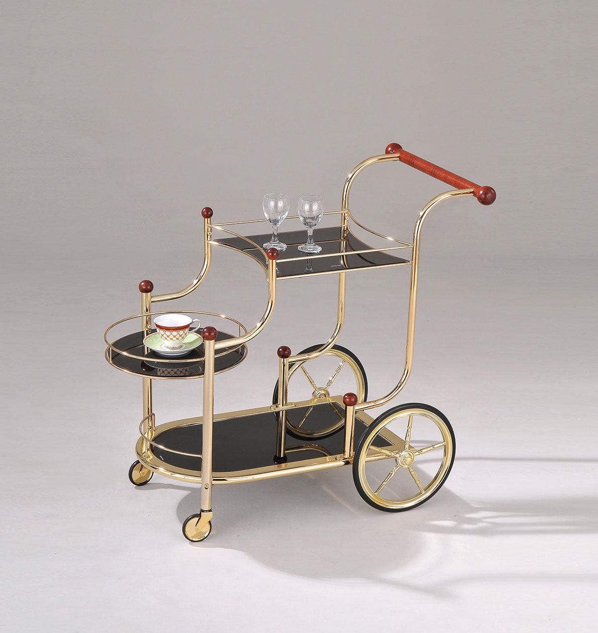 38" X 21" X 33" Golden Plated And Black Glass Serving Cart - AFS