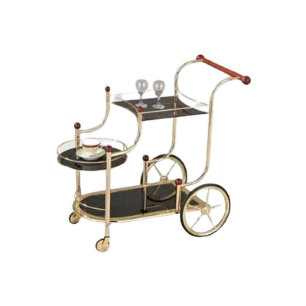 38" X 21" X 33" Golden Plated And Black Glass Serving Cart - AFS