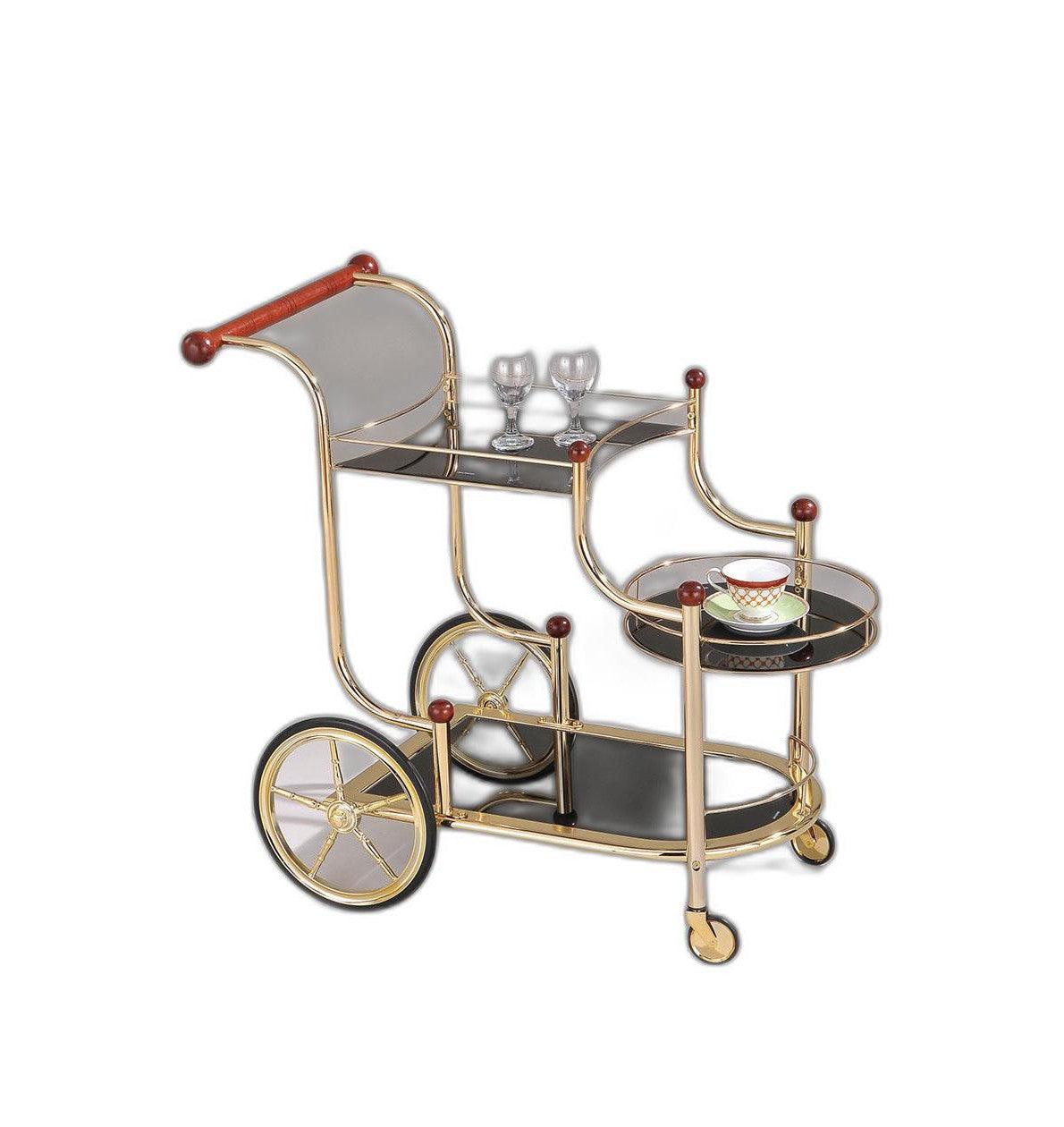 38" X 21" X 33" Golden Plated And Black Glass Serving Cart - AFS