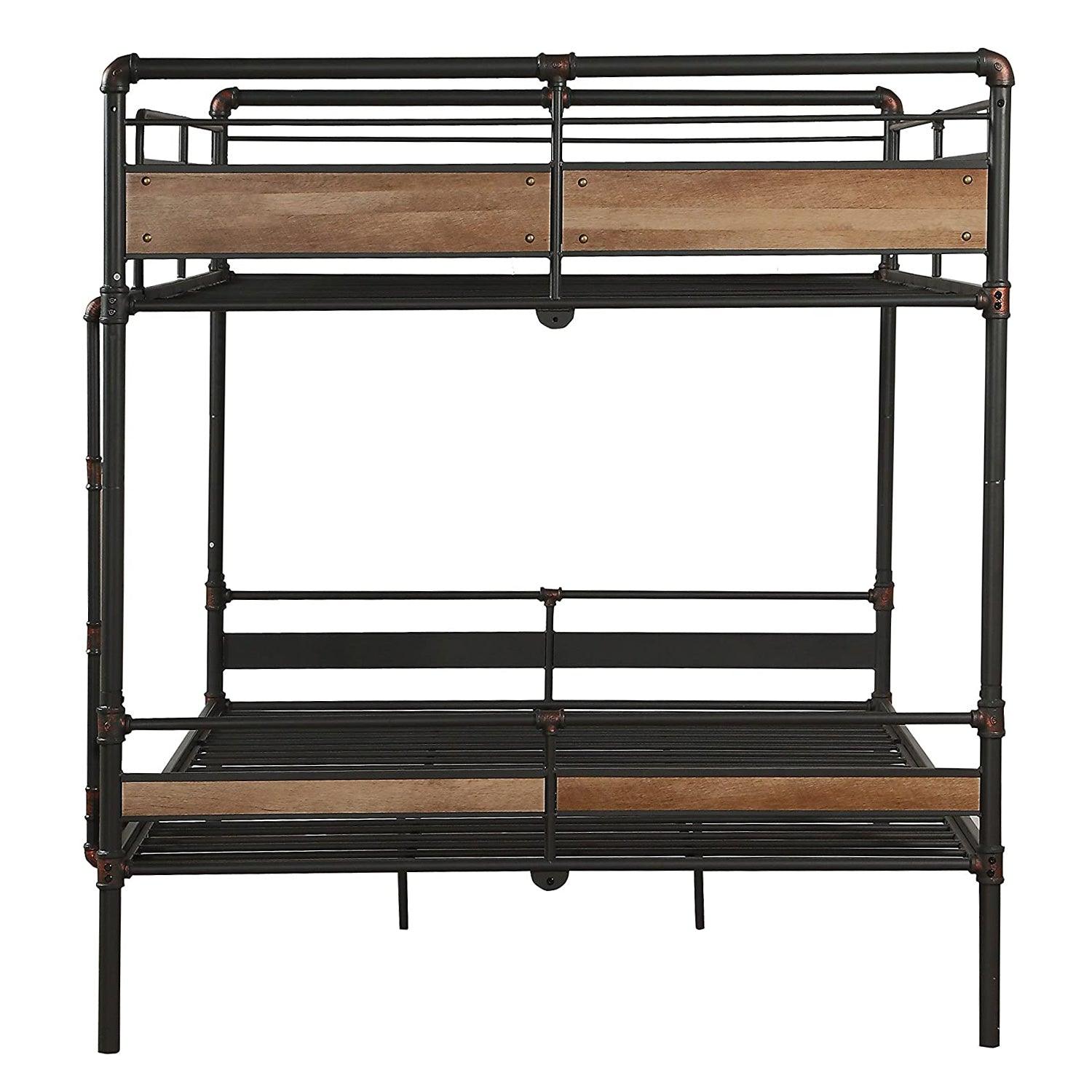 83" X 65" X 68" Sandy Black Dark Bronze HandBrushed Queen Over Queen Bunk Bed - AFS